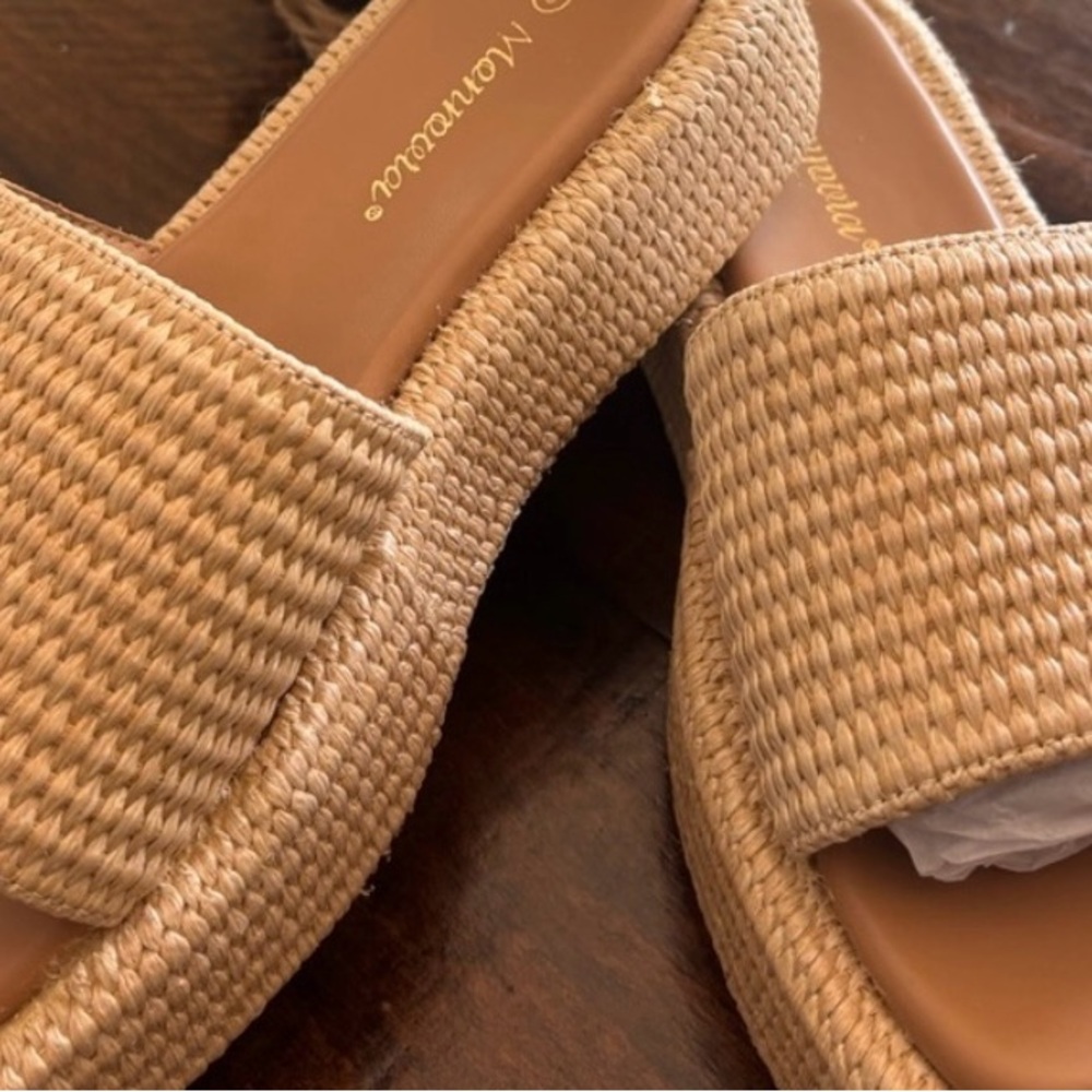 Beige Woven Slide Sandals